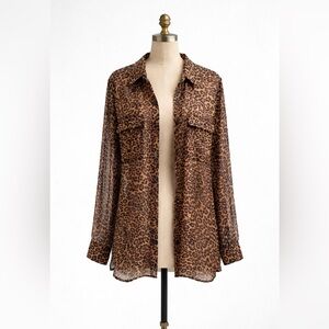 Good American Blouse 2XL Sheer Leopard Cheetah Button Up City Chic Y2K Glam